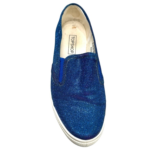 TOPSHOP BLUE/PURPLE IRIDESCENT SLIP ON TRAINER SNEAKERS - Picture 9 of 16